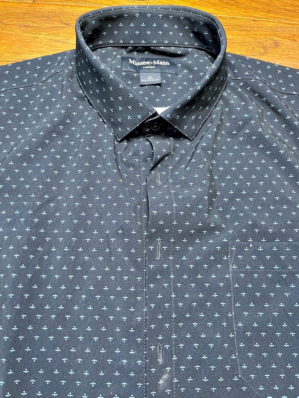 Mizzen+Main Navy Shirt with Light Blue Micro Cross Print